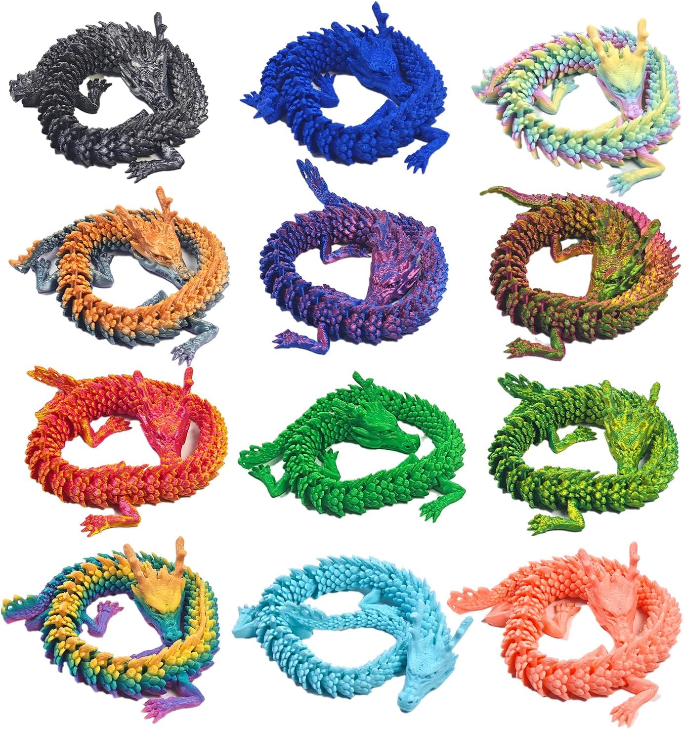 12PCS 3D Printed Dragon Figurine Collection